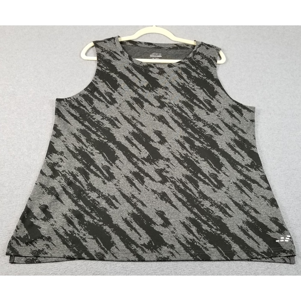 BCG Tank Top Womens 1X Plus Gray Black Camo Print Athletic Activewear Sleeveless